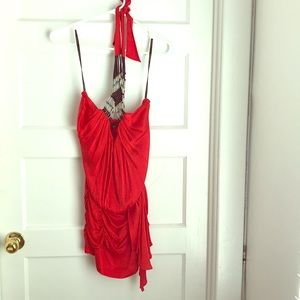 Bebe red silk dress XXS